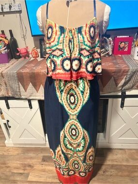 bailey blue Navy Multicolor Printed Maxi Skirt